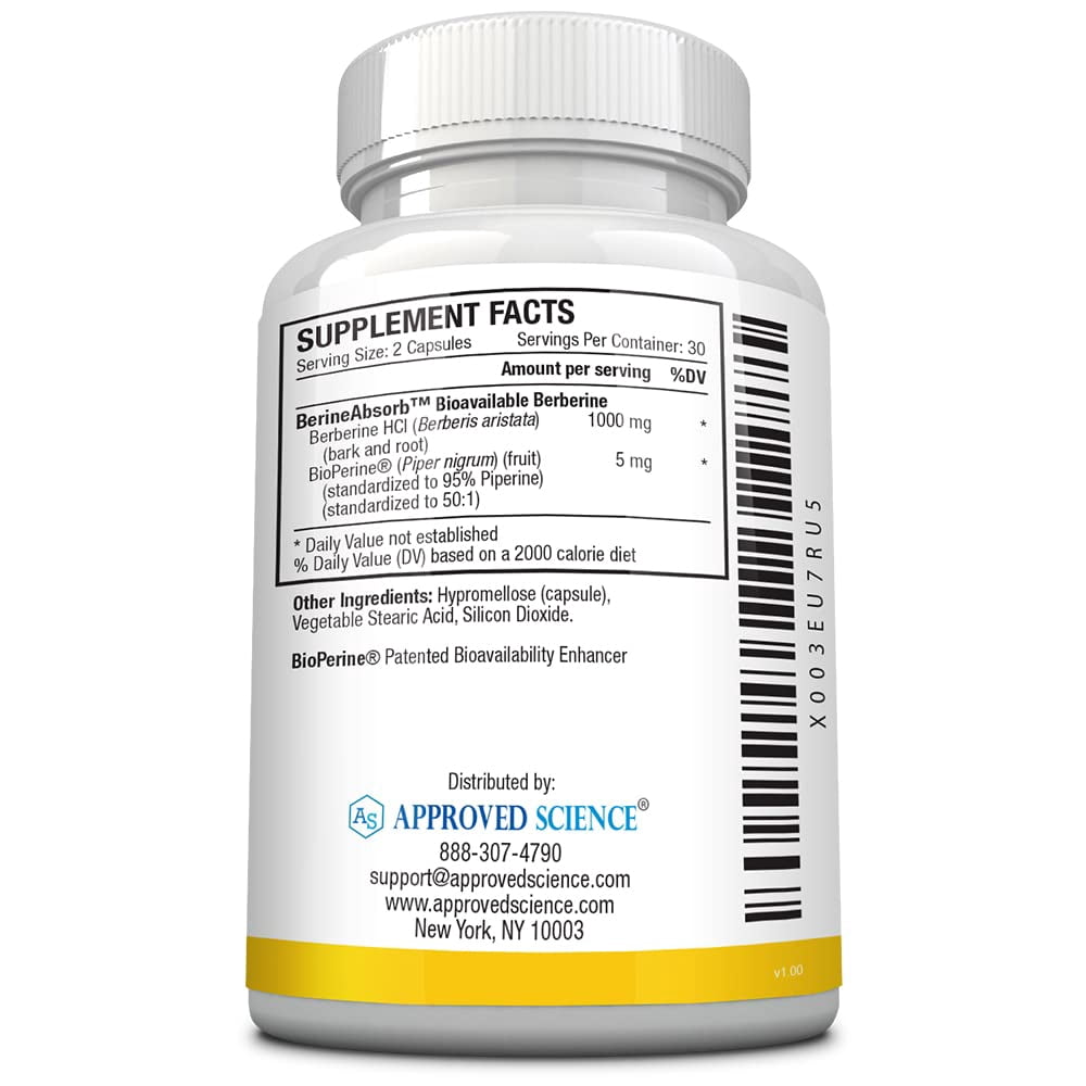 Approved Science Berberine - with BioPerine - 1000 mg High Absorption Berberine - 60 Capsules - 1 Month Supply - Vegan