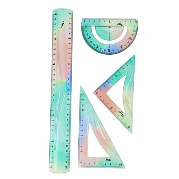 4Pcs Plastic Ruler Set Flexible Ruler Soft Bendable Ruler Foldable Ruler with Triangles Ruler Protractor Straight Ruler
