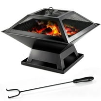 Fire Pits for Outdoor, Square Wood Burning Fire Pits with Mesh lLd for Backyard, Portable Metal BBQ pits with BBQ Net for Camping