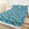 thumbnail image 3 of Feelyou Blue Cartoon Fish Queen Sheet Sets, Fishhook Hunting Flat Sheet, Teens Kids Boys Girls Queen Fitted Sheet, Breathable Home Decor, 4-Piece, 3 of 7