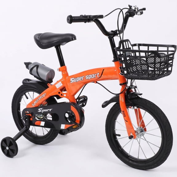 16" Kids Bike with Training Wheels, Height Adjustable Kid's Bicycle with Basket/Water Bottle/Bell, Gifts for Girls Boys Toddlers Kids 3-8 YO