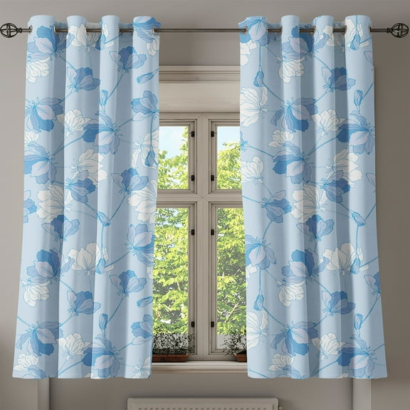 Ambesonne Grommet Curtain, , 50"x60", Pale Azure Blue White