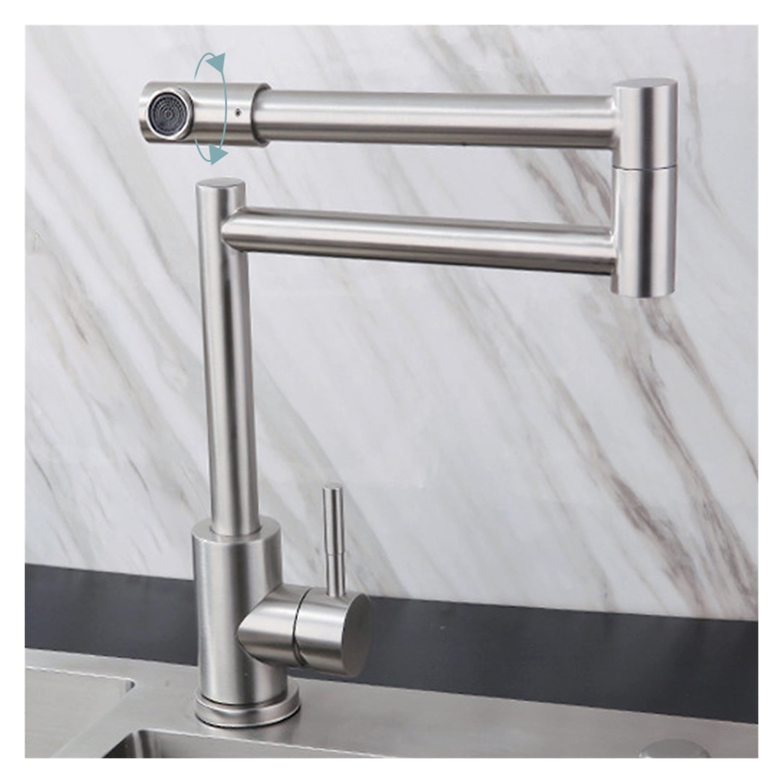 304 Stainless Steel Lead-free Folding Kitchen Faucet Mixer 360 Degree Swivel Single Handle Nickel Kitchen Sink Taps ,Bar Laundry RV Farmhouse