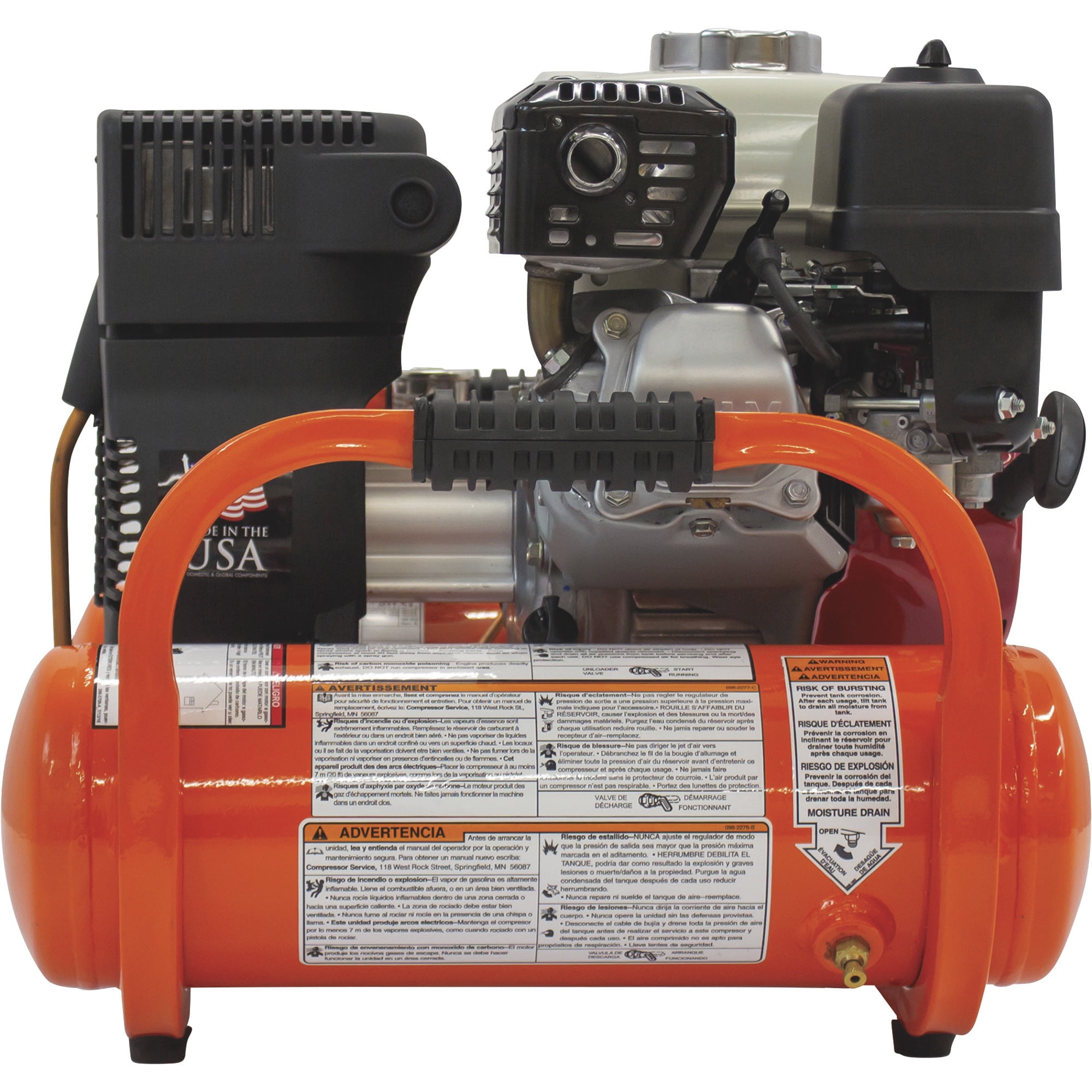 Industrial Air Contractor Gas-Powered Pontoon Air Compressor, 4.6 HP, Honda GX160 OHV Engine, Twin 2-Gallon Tanks, 155 Max. PSI, Model# CTA5590412.SAN