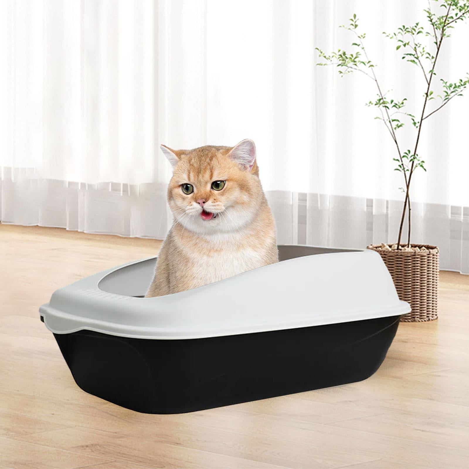 Open Cats Toilet Litter Pans Easy to Clean Splashproof Cat Small Dogs Bedpan Kitten Potty Pan for Small Animals Rabbit Kitten , Black