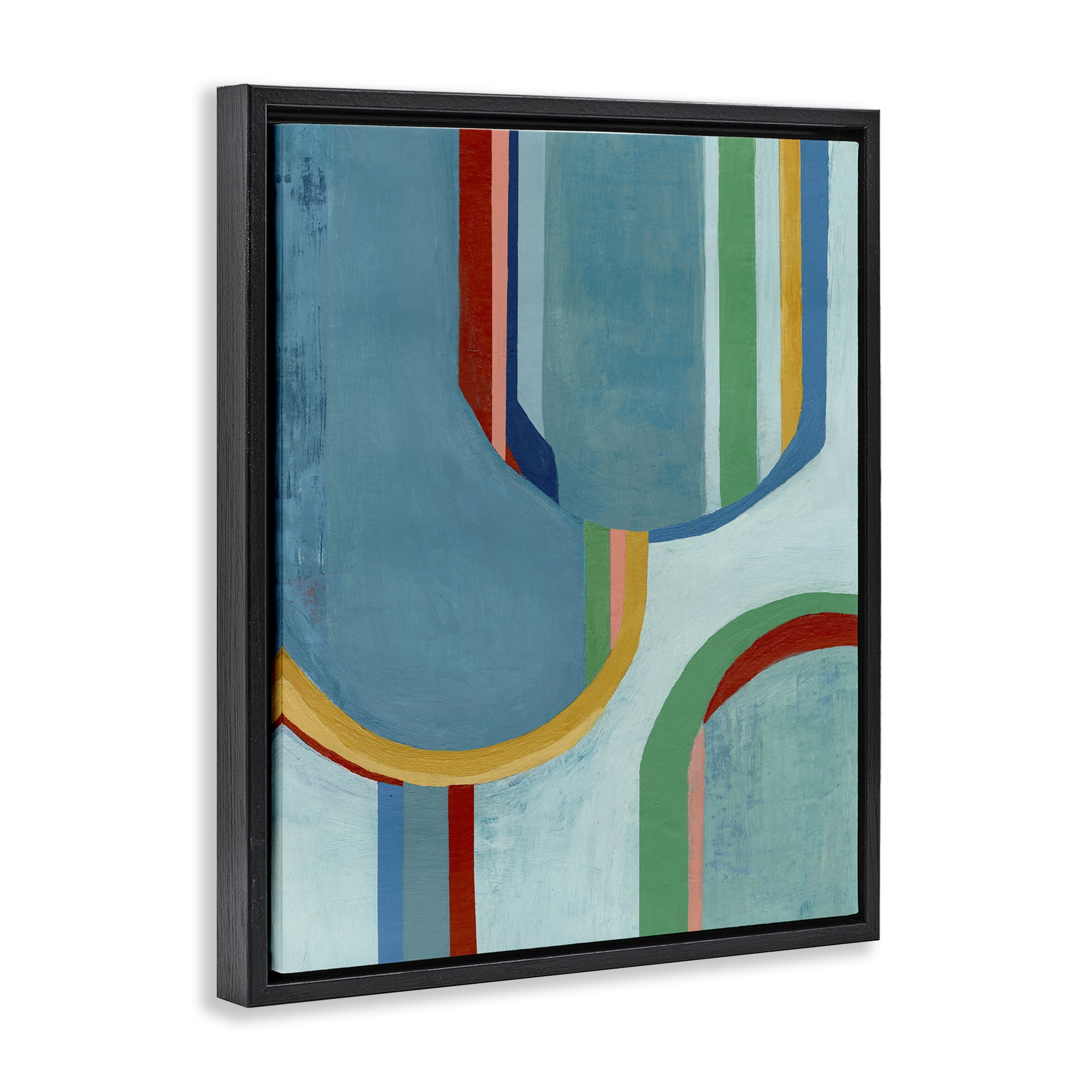 Stupell Industries Blue Striped Arches Abstract Painting Black Floater Framed Canvas Art Print Wall Art, 17 x 21