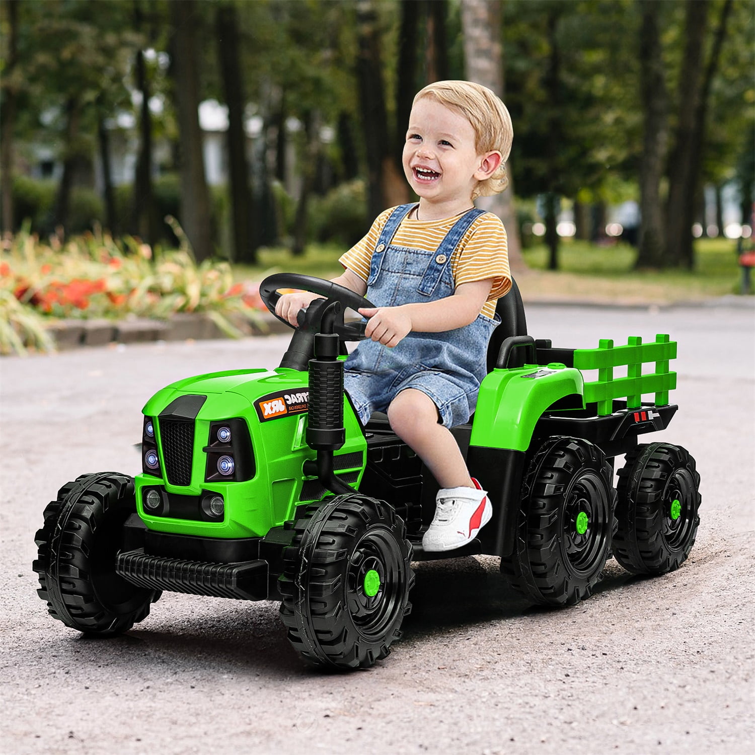 CIPACHO 12V Ride On Tractor with Trailer, Electric Kids Car with 2.4RC, 3 Speed Adjustable, USB, MP3, Power Display, 2 Point Safety Belt, Green CIPACHO 12V Ride On Tractor with Trailer, Electric Kids Car with 2.4RC, 3 Speed Adjustable, USB, MP3, Power Display, 2 Point Safety Belt, Green