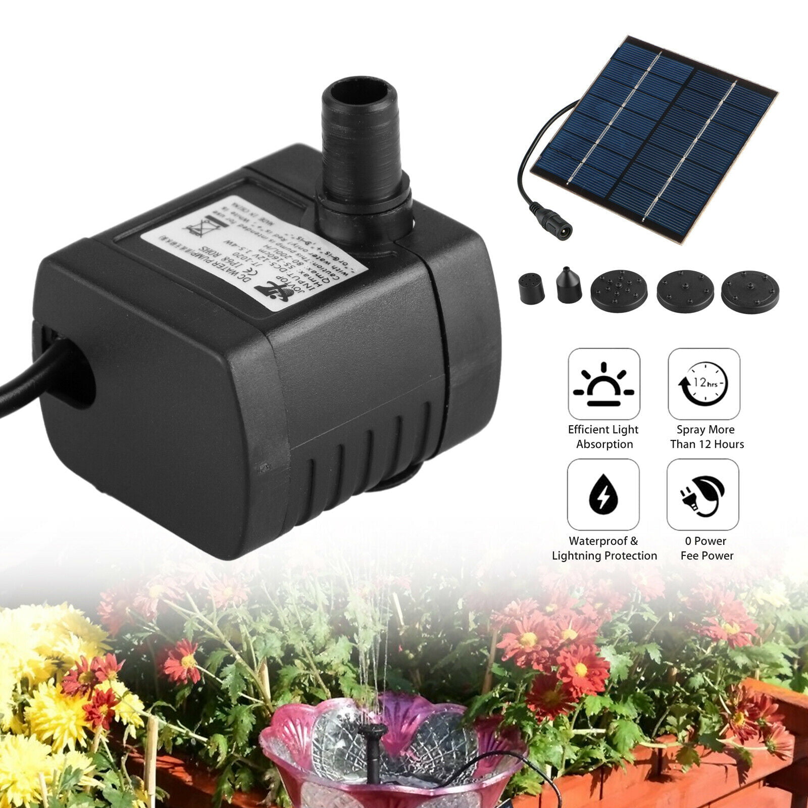 H Solar Power Fountain Water Pump Panel Kits Pool Garden Pond Watering 180 L 