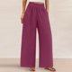 thumbnail image 2 of Pantalones de la Cintura Elástica de las Mujeres de Color Sólido Bolsillo Casual Pantalones de Moda 95% Poliéster 5% Spandex, Nuevos Pantalones Estirables para el Uso Diario, 2 of 9