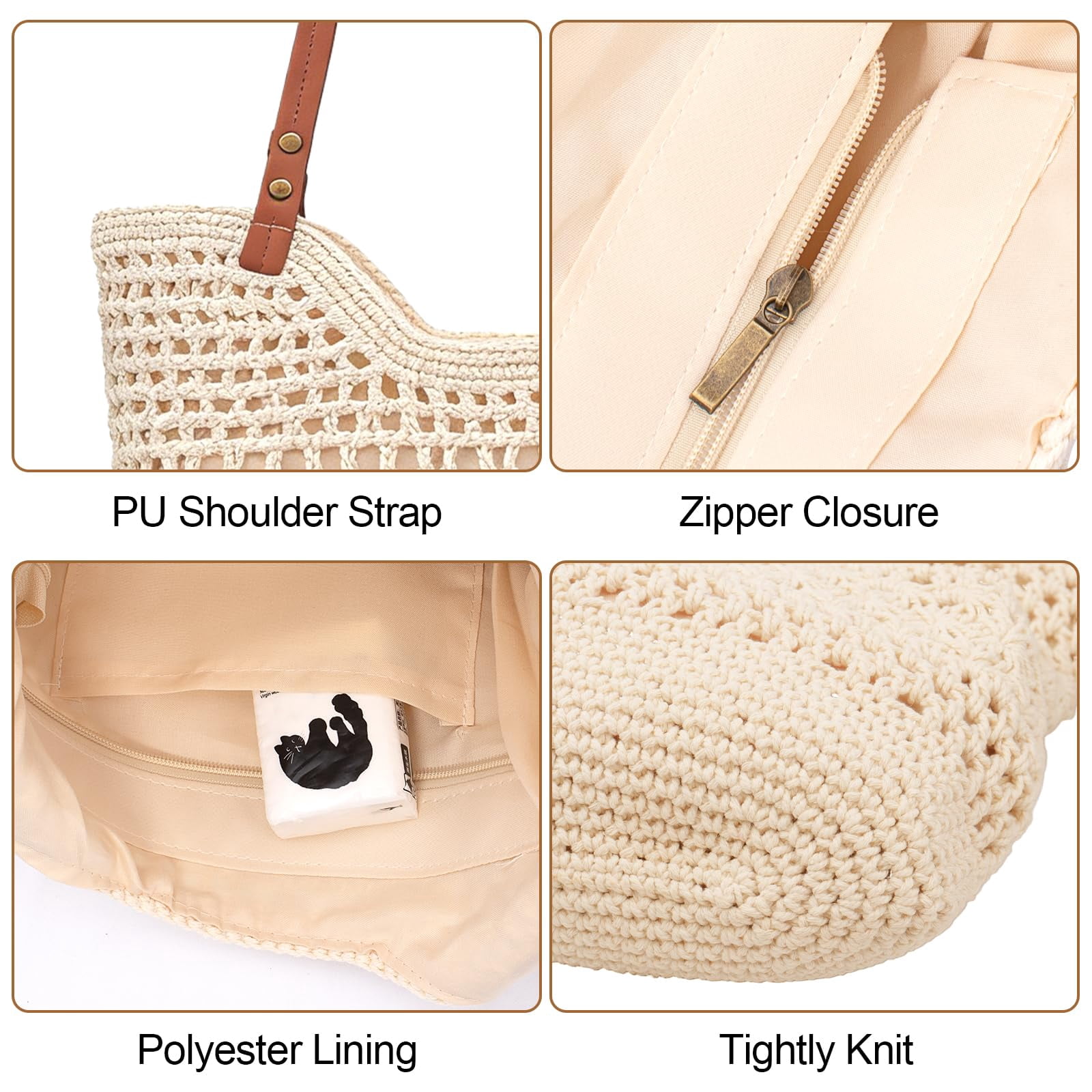 Peicees Small Crochet Beach Bag For Women- Woven Boho Purse Knitted Shoulder Bag For Summer Vacation Beachy Travel Pool