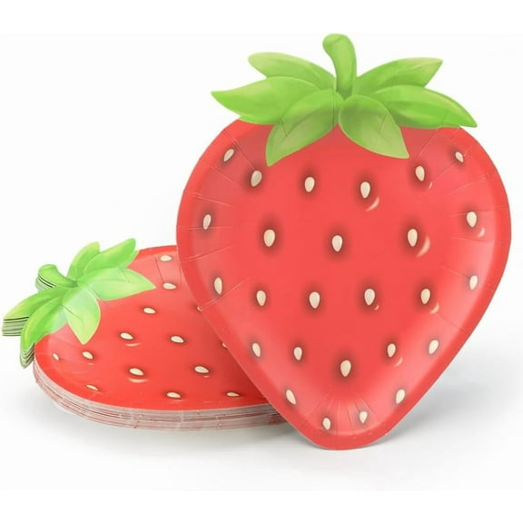Cheerland 24 Pcs Strawberry Party Plates Summer Fruit Theme Paper Disposable Small Tableware 7" for Kids Berry Birthday