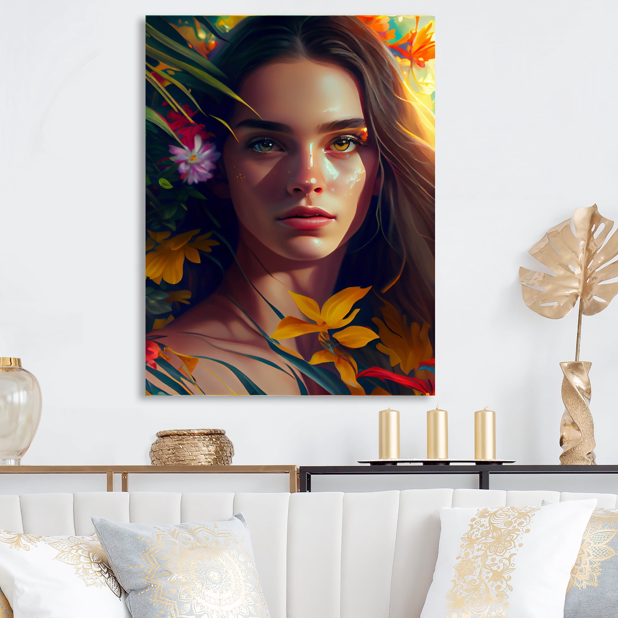 Designart Colorful Tropical Woman Portrait III Canvas Wall Art