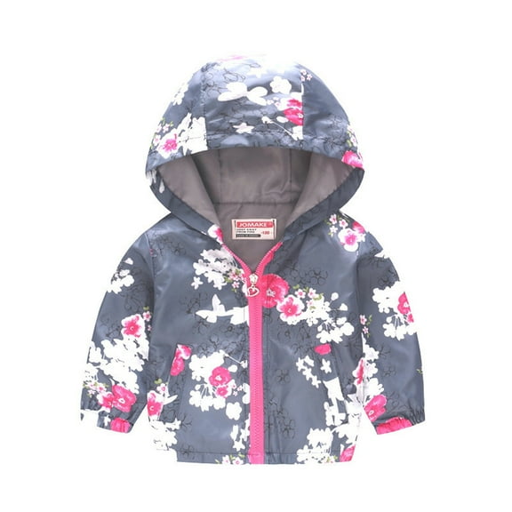 Baby Boys Girls Hooded Raincoat Printed Zipper 𝗪aterproof Loose Outerwear Fall Windproof Jacket with Pocket