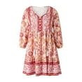thumbnail image 2 of Douhoow Women Mini Floral Dress Lantern Sleeve V Neck Button Dress Beach Boho Dresses, 2 of 9