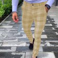 thumbnail image 4 of MRULIC jeans for men Male Casual Plaid Print Skinny Pencil Pants Zipper Elastic Waist Pants Trousers Men Casual Pants Yellow + 3XL, 4 of 6