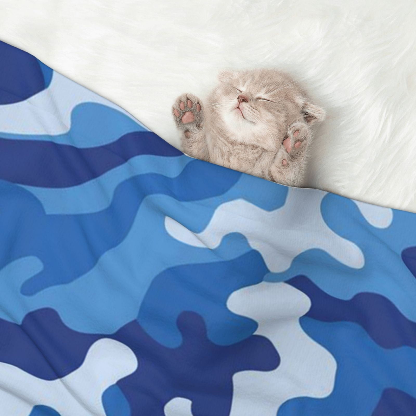 Blue Camouflage Dog Blanket Soft Warm Flannel Cat Blanket Great Pet Throw for Cats Puppy Small Medium Large Dog