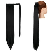 SHCKE 20"/28" Long Ponytail Extensions Synthetic Straight Hair Ponytail Drawstring Ponytail Clip in Hairpiece for Women - Dark Black