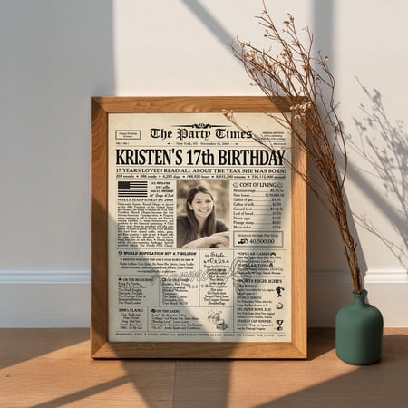 ValCoPo 17th Birthday Newspaper Poster Sign, 17 Years Ago Back in 2008, 17th Birthday Gift, Teen Boy or Girl Gift Idea, Gift for Girl