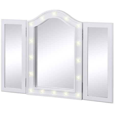 Best Choice Products Lighted Tabletop Tri-Fold Vanity Mirror Decor Accent for Bedroom, Bathroom w/ 16 LED Lights, Velvet-Lined Back - (Best Price Mirror Location)