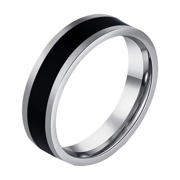 PAMTIER Men's Women's Stainless Steel Black Enamel Ring 6mm Minimalist Plain Wedding Band Silver Size 10