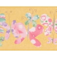 thumbnail image 1 of Faux Peint Rose Violet Vert Papillons Jaune Papier Peint Frontière Retro Conception, Rouleau 15' x 9", 1 of 3