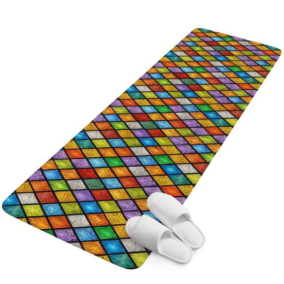 Runner Rug 1.64'x5.25', Colorful Rhombic Non Slip Backing Floor Mats Soft Area Rugs, Absorbent Muddy Dirt Trapping Carpet for Entryway Hallway Kitchen Bedroom Abstract Geometric Art Vintage Rustic