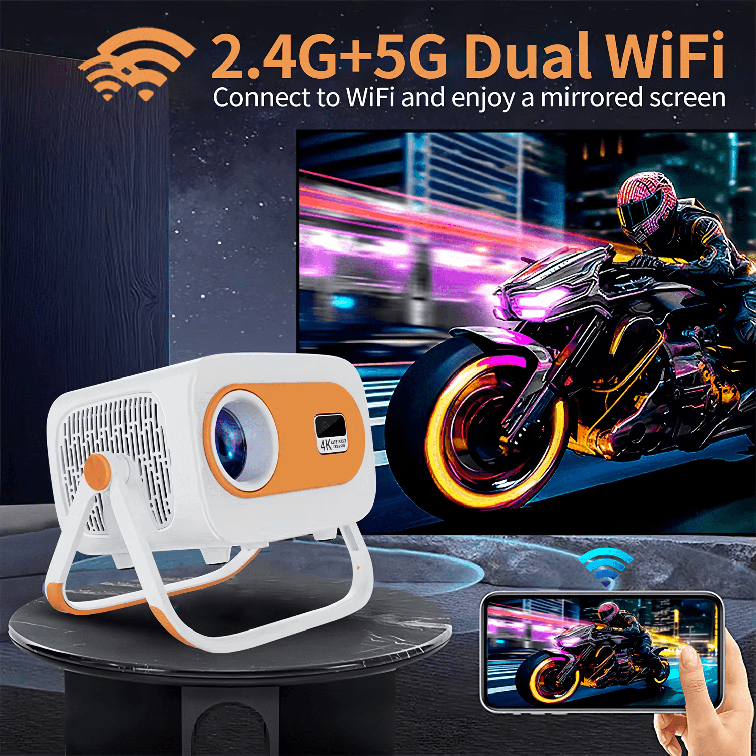 Gold Projector,600ANSI Native 1080P, 200''Video Projector,Auto Focus & Zoom, 5G Sync,Built-in Apps