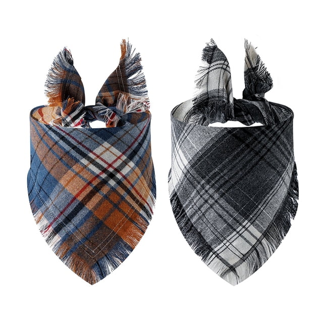 Bandanas pour Chien à Carreaux, 2 Pcs Foulard Triangulaire Réversible avec Bords à Franges