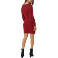 thumbnail image 3 of Unique Bargains Women's Deep V Neck Wrap Lantern Sleeve Casual Mini Sweater Dress L Wine, 3 of 6