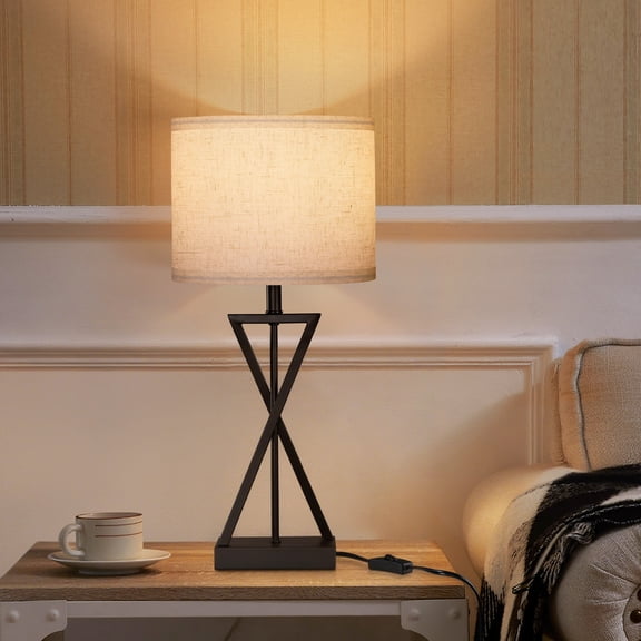 Walchoice Modern Table Lamp, Minimalist Bedside Desk Lamp with Linen Shade, Rustic Vintage Nightstand Lamp for Bedroom Living Room Doorway