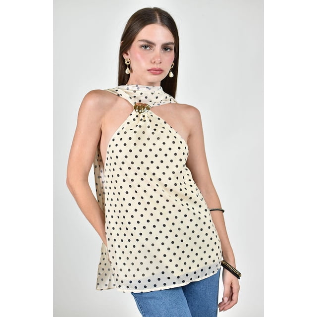 Blusa Halter con estampado de lunares Roman Fashion /Juvenil, 5016 (Amarillo) amarillo M