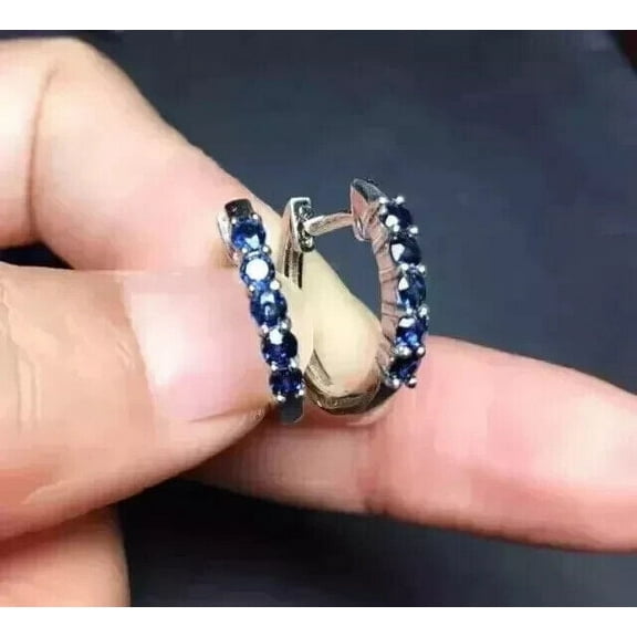 1.20Ct Round Cut Lab Created Blue Sapphire Huggie Hoop Earrings For Women's 14K White Gold Plated