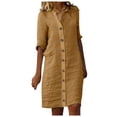 thumbnail image 1 of Vestido camisero de algodón para mujer - Vestido midi con botones en la solapa y manga 1/2, conjunto informal de verano para la playa, tallas S-XXL, 1 of 5