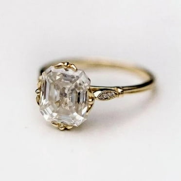 2.5Ct Art Deco Style Asscher Cut Lab Created Diamond Engagement 14K Yellow Gold Plated Ring