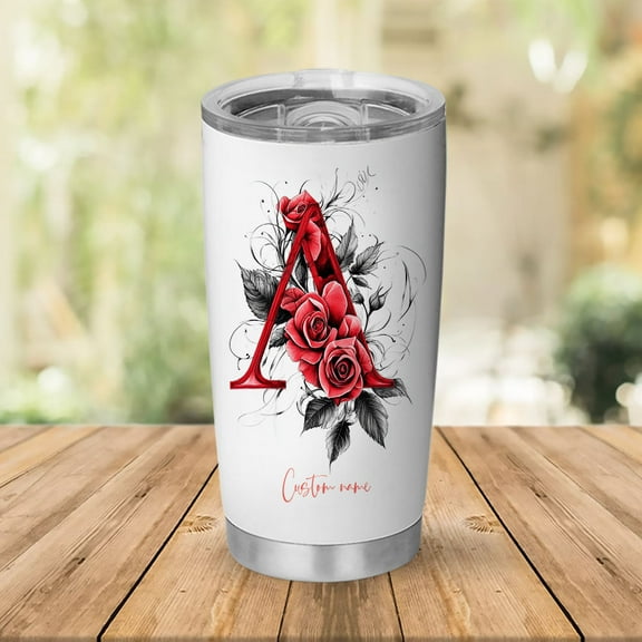 Custom Initial 'A' Floral Tumbler 20oz, Insulated Coffee Mug with Lid, Stainless Steel Drinkware, Unique Birthday Party Favors for Mom, Sisters, Bridesmaids, Best Friends