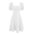 thumbnail image 4 of ClodeEU Women's Square Neck Puff Sleeve A-Line Mini Dress,Casual Swing Flare Short Dress for Party and Daily Wear White,Women's Plus XXL, 4 of 6