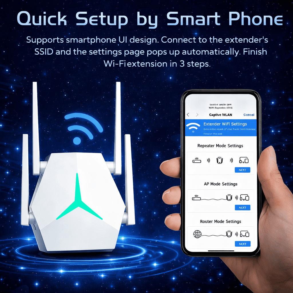 AC1200 Dual Band WiFi Range Extender - WiFi Booster with 4 External Antennas & MIMO Tech, 3 Modes (Repeater/AP/Router), Type-C Powered, Plug and Play Easy Setup for Home Office, White.