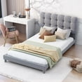 thumbnail image 2 of DreamBuck Twin Size Upholstered Bed with Soft Headboard, Platform Bed with Upholstered Headboard, Wood Bed Frame with Slats Support, Twin Bed Frames for , Girls, No Box Spring Needed, Gray, 2 of 9