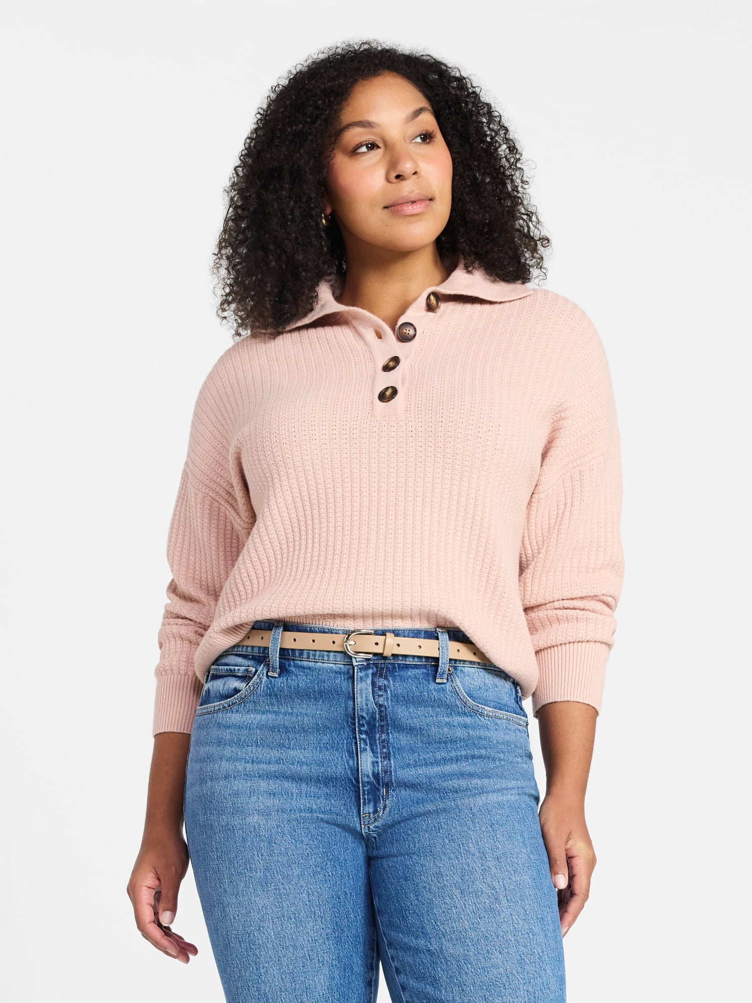 Time and Tru Women's Pullover Henley Sweater, Sizes XS-XXXL