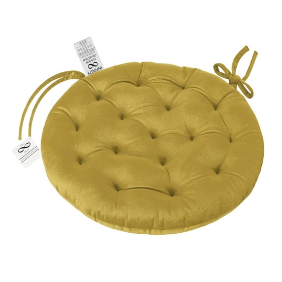 My Infinity Store 16" Plush Round Tufted Chair Pad/Cushions Tie-Backs (Mustard Gold,2 Piece)