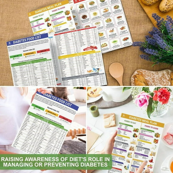 Set of 2 Diabetes Food List, Laminated Meal Planner for Diabetic W/Serving Size, Food to Avoid, Calories, Glycemic Index,2 * Diabetes Food List