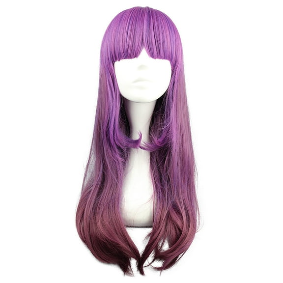 Unique Bargains Wigs for Women 24" Purple Gradien Pink Curly Wig with Wig Cap
