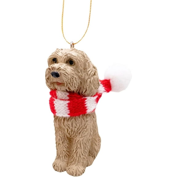 Labradoodle Dog Lover Christmas Tree Ornament with Candy Cane Scarf