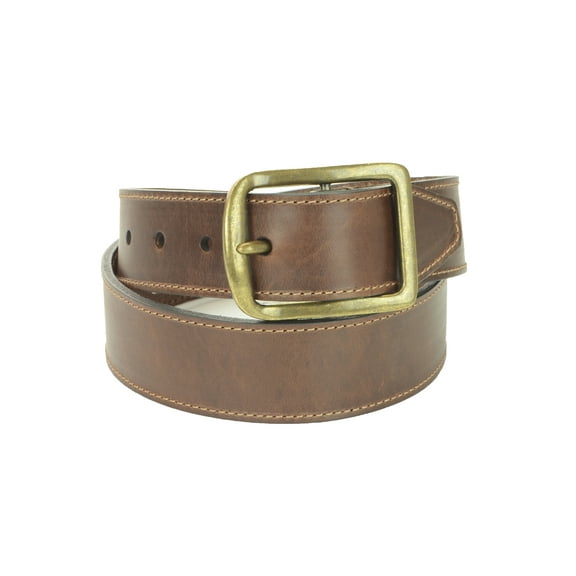 Brown Belt with Contrast Stitching and Center Bar Buckle