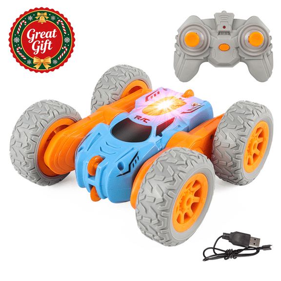 4WD Remote Control Stunt Car, Double Sided 360 Degree Rotating Flip RC Car with LED Lights, Rechargeable Off Road Toy Car, Christmas Birthday Gift for Kids Boys Girls Ages 3 and Up