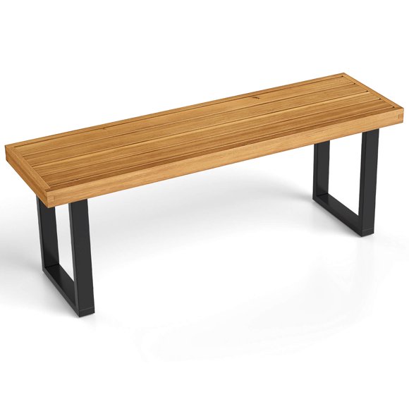 Costway Banc en Bois d'Acacia 1 PCS 48 Pouces pour 2 avec Pattes en Métal et Patins de Pieds Ajustables pour Entrée
