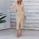 thumbnail image 2 of Vestido de punto con cuello en V y cinturón para mujer: elegante vestido de manga larga para otoño-invierno, cintura estilizante, tallas S-XXL, 2 of 5