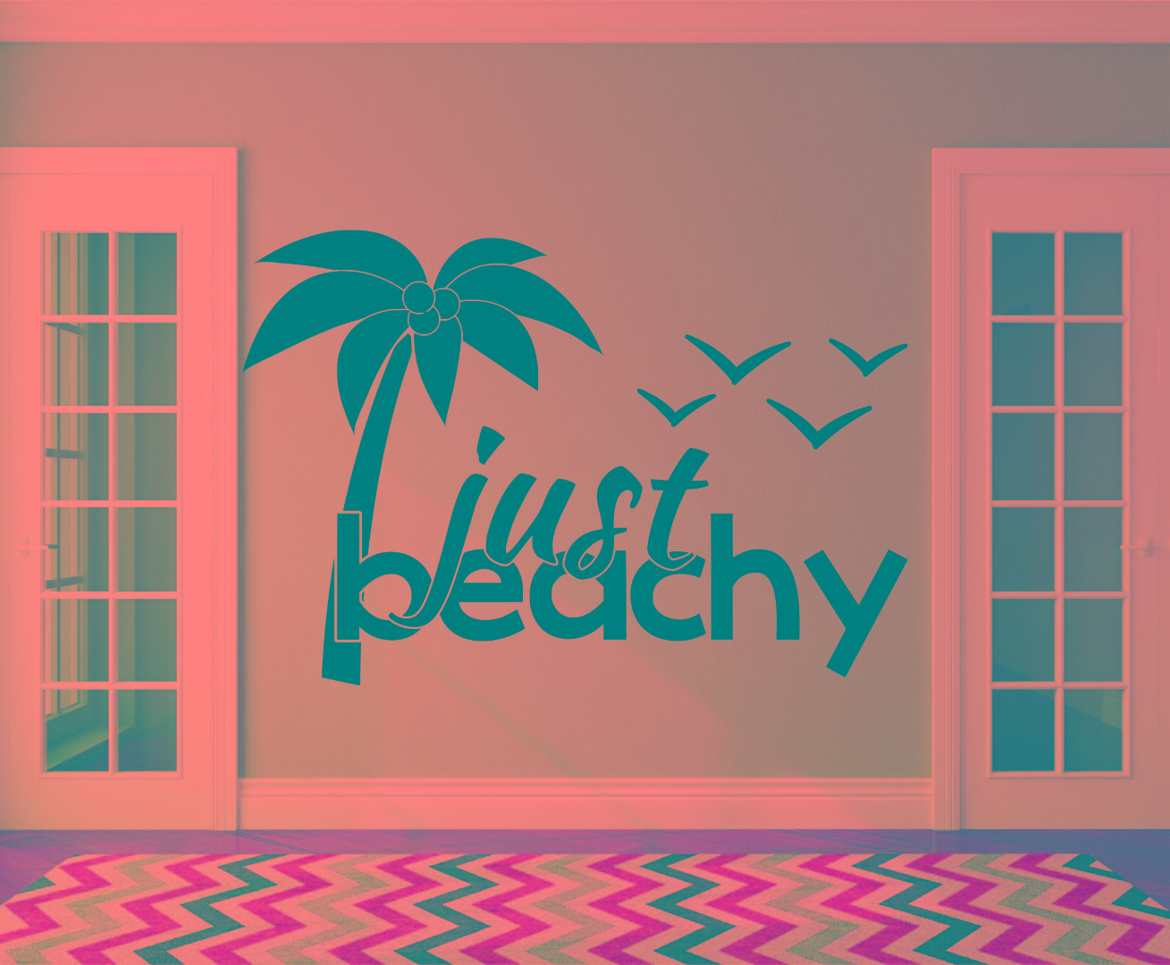 Custom Wall Decal Just Beach Beachy Tropical Palm Tree Birds Vacation