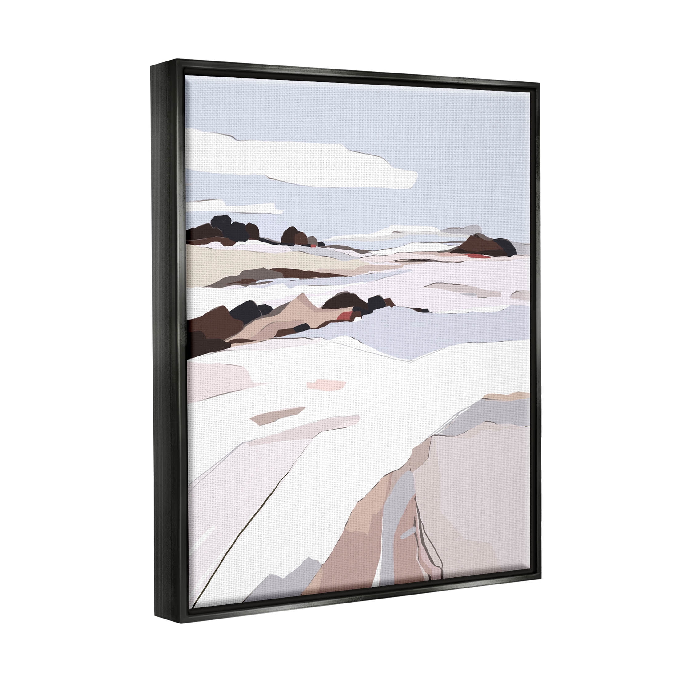 Stupell Industries Abstract Snowy Mountain Landscape Graphic Art Jet Black Floating Framed Canvas Print Wall Art, Design by Nikita Jariwala