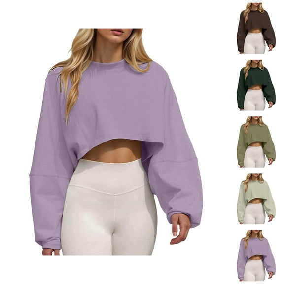Women Sweatshirt Women's Solid Sweatshirt Women's Solid Color Crew Neck Sweatshirt Long Sleeve Sports Bottoming T Shirt Knitted Sweater Long Sleeve Top